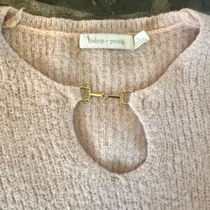 bishop + young Blush Cream Knit Sweater with Gold Buckle Accent